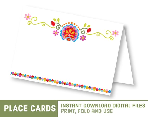 Instant Download Cinco de Mayo Party Place Cards - DIY Fiesta Name Tags - Brunch Buffet Decor Food Signs - Mexican Folk Art Food Tent S1232