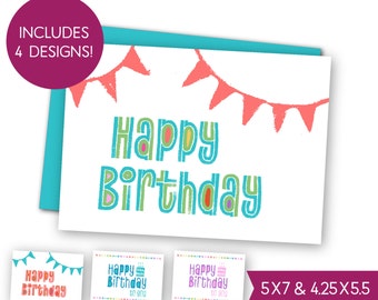 Happy Birthday Printable Greeting Card Bundle, Childrens Birthday Cards, Kids Birthday E-Card, Boys Girls Birthday Party Printable Card 1210