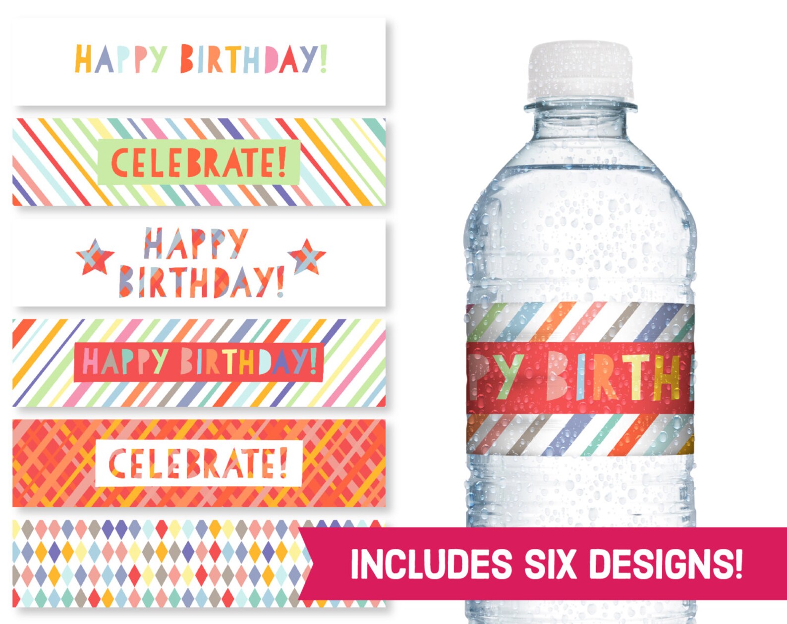 Happy Birthday Water Bottle Labels - Celebrate Birthday Party Supplies ...