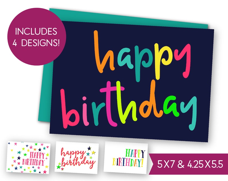 Happy Birthday Printable Card Bundle - Instant Download B-day Greeting ...