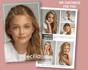 Custom Model Comp Card - Customizable Childrens Sed Card - Customized Kids Zed Card - Modeling Agency Z-Card - Girls Boys Pageant Comp Card