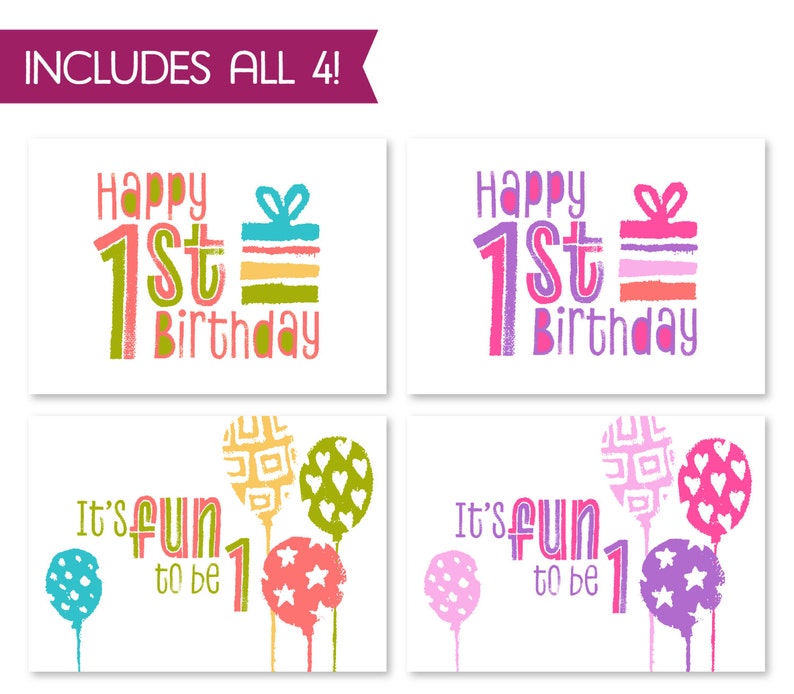 First Birthday Printable Greeting Card Bundle Childrens 1st - Etsy
