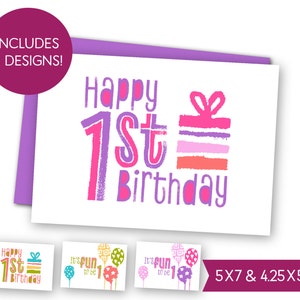 Bundle de cartes de vœux imprimables pour premier anniversaire, cartes de 1er anniversaire pour enfants, carte électronique d'anniversaire pour enfants, carte imprimable de fête d'anniversaire de bébé 1211