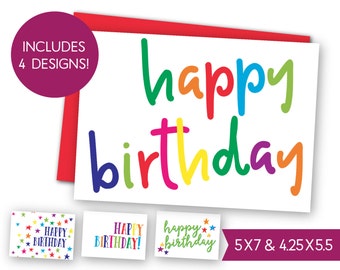 ハッピーバースデー印刷可能カードバンドル - 即時ダウンロード誕生日グリーティングカード、子供誕生日 E カード、印刷用デジタル DIY ギフトタグカード S1325