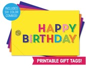 Happy Birthday Card Printable Gift Tag Bundle -  Children's B-day Greeting Card Tag - Kids Birthday Party Present Gift Wrapping Paper S1099