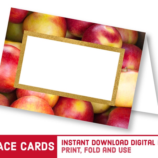 Instant Download Printable Apple Place Cards - DIY Autumn Fall Name Cards - Rosh Hashanah Place Card - Jewish New Year Food Signs - S1391