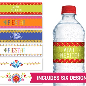 Cinco De Mayo waterfleslabels - Happy Cinco De Mayo Party Papel Picado - Fiesta Decorations DIY Labels - Viva Mexico Printables S1235