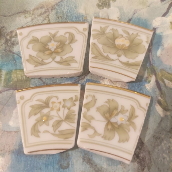 Mosaic Tiles, 4 pieces, Vintage China, Hand Cut, Porcelain Tiles, Savannah, Sango, China