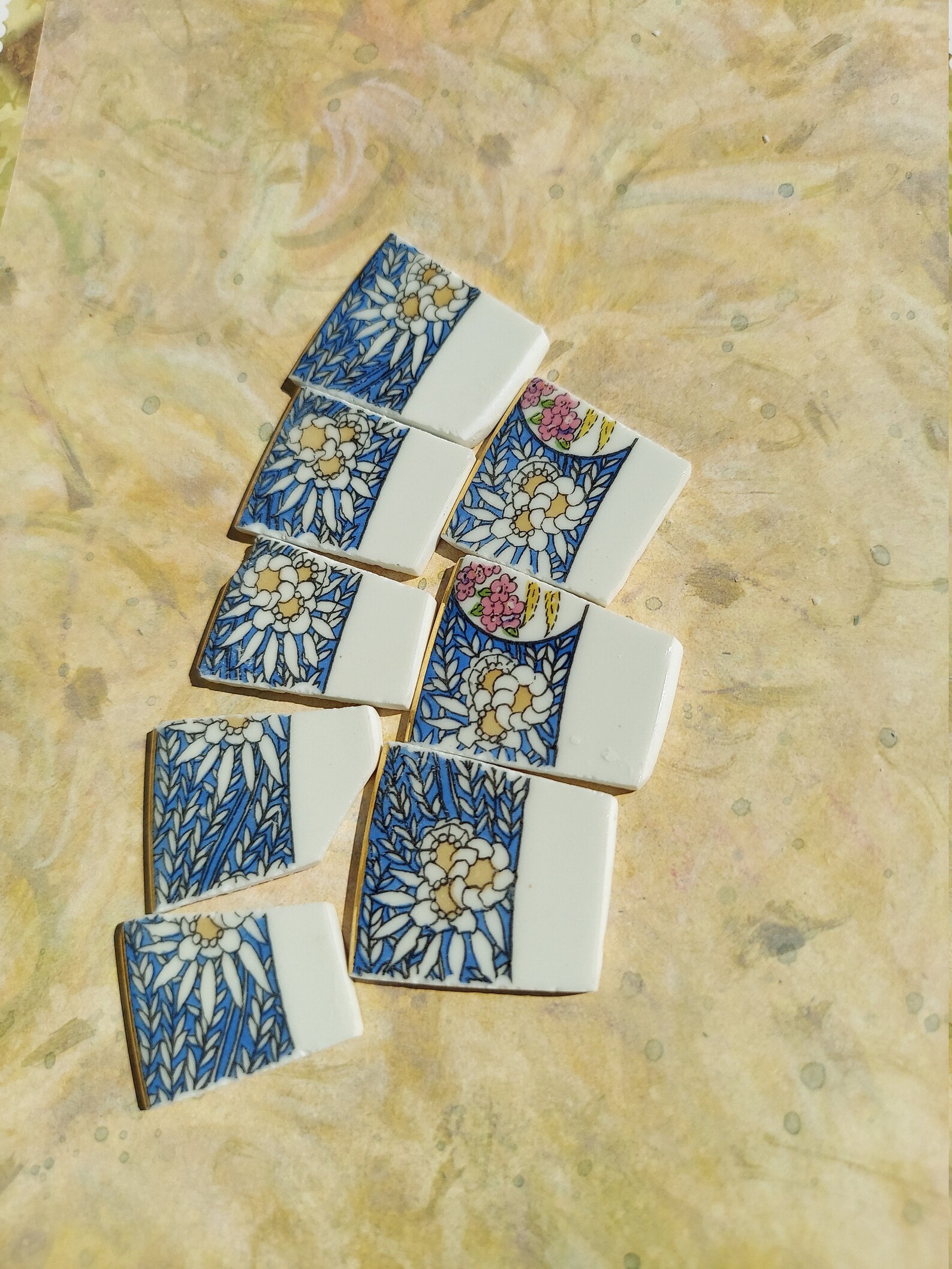 Mosaic Tiles 23 Pieces Vintage China Hand Cut Porcelain Etsy