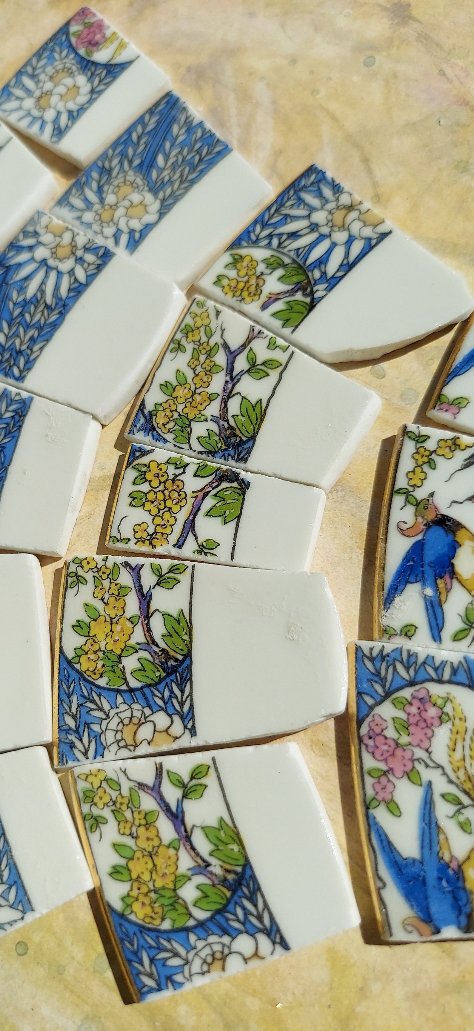 Mosaic Tiles 23 Pieces Vintage China Hand Cut Porcelain Etsy