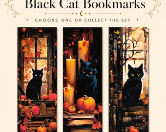 Black Cat Bookmark, Halloween Pumpkin Book Lover Gift, Laminated Option