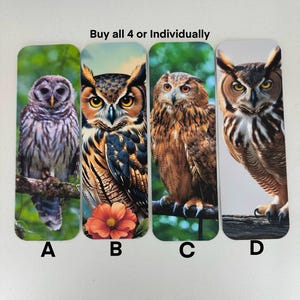 Owl Bookmark Set – 4 Realistic Owl Bookmarks | Matte or Laminated Finish | Bird or Owl Lover Gift | Book Club Favor