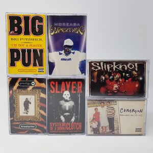 May include: A collection of nine cassette tapes, including Big Punisher, "I'm Not a Player",  Noreaga, "Superthug", Slipknot, Prodigy, "Firestarter", Slayer, "Systemiclotch", and Common, "Reminisce Me (for 202).