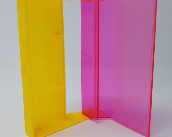 Cassette Tape Cases - 5 Pack - Fluorescent Pink Front + Lemon Yellow Solid Back - Empty Plastic Boxes