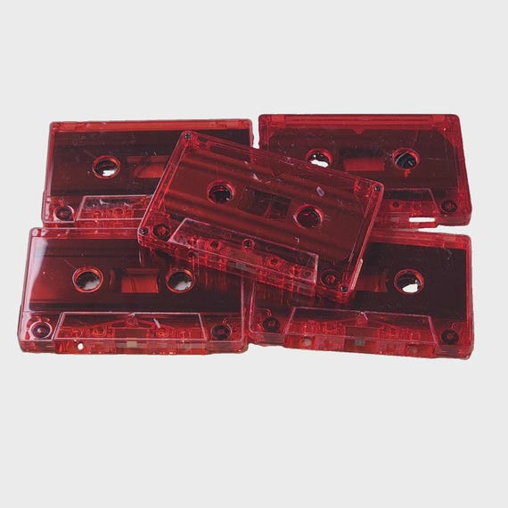 5pcs Red Tint Cassette Tapes for Arts + Crafts Vintage Decoration 80's 90's