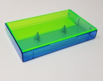 Cassette Tape Cases - 5 Pack - Fluorescent Green Front + Blue Tint Back - Empty Plastic Boxes