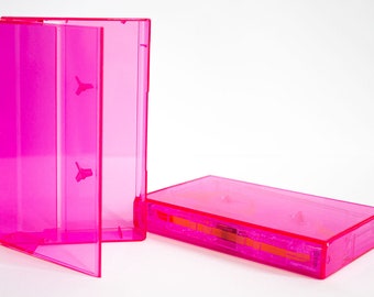 Cassette Tape Cases - 5 Pack - Fluorescent Pink Front + Fluorescent Pink Back - Empty Plastic Boxes