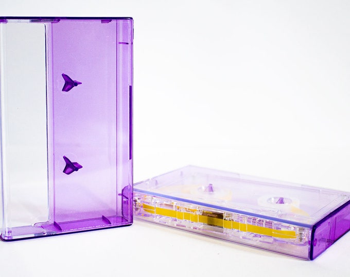 Cassette Tape Cases - 5 Pack - Clear Front + Purple Tint Back - Empty Plastic Boxes