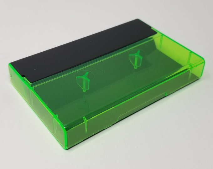 Cassette Tape Cases - 5 Pack - Black Solid Front + Fluorescent Green Back - Empty Plastic Boxes