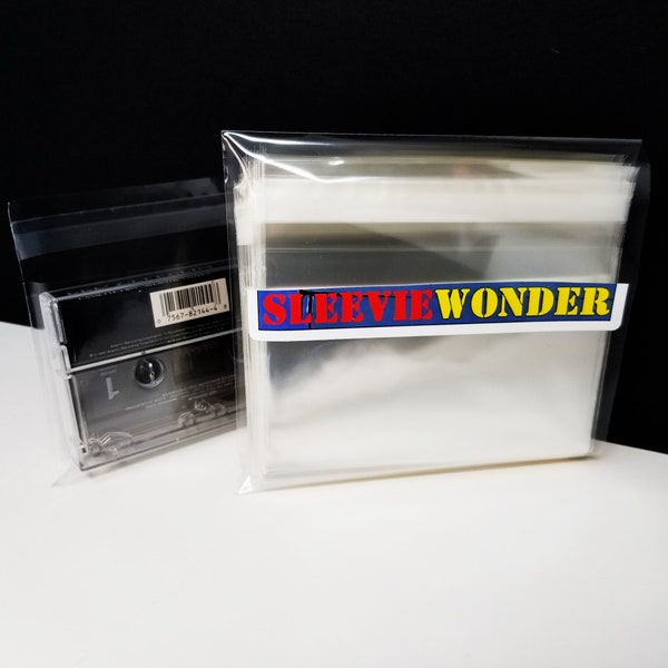 100 Cassette Tape Outer Sleeves - 1.6mil + Seal Up - Resealable Polypropylene Plastic - Top Load Poly Bags