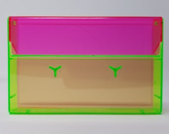 Cassette Tape Cases - 5 Pack - Fluorescent Pink Front + Fluorescent Green Back - Empty Plastic Boxes