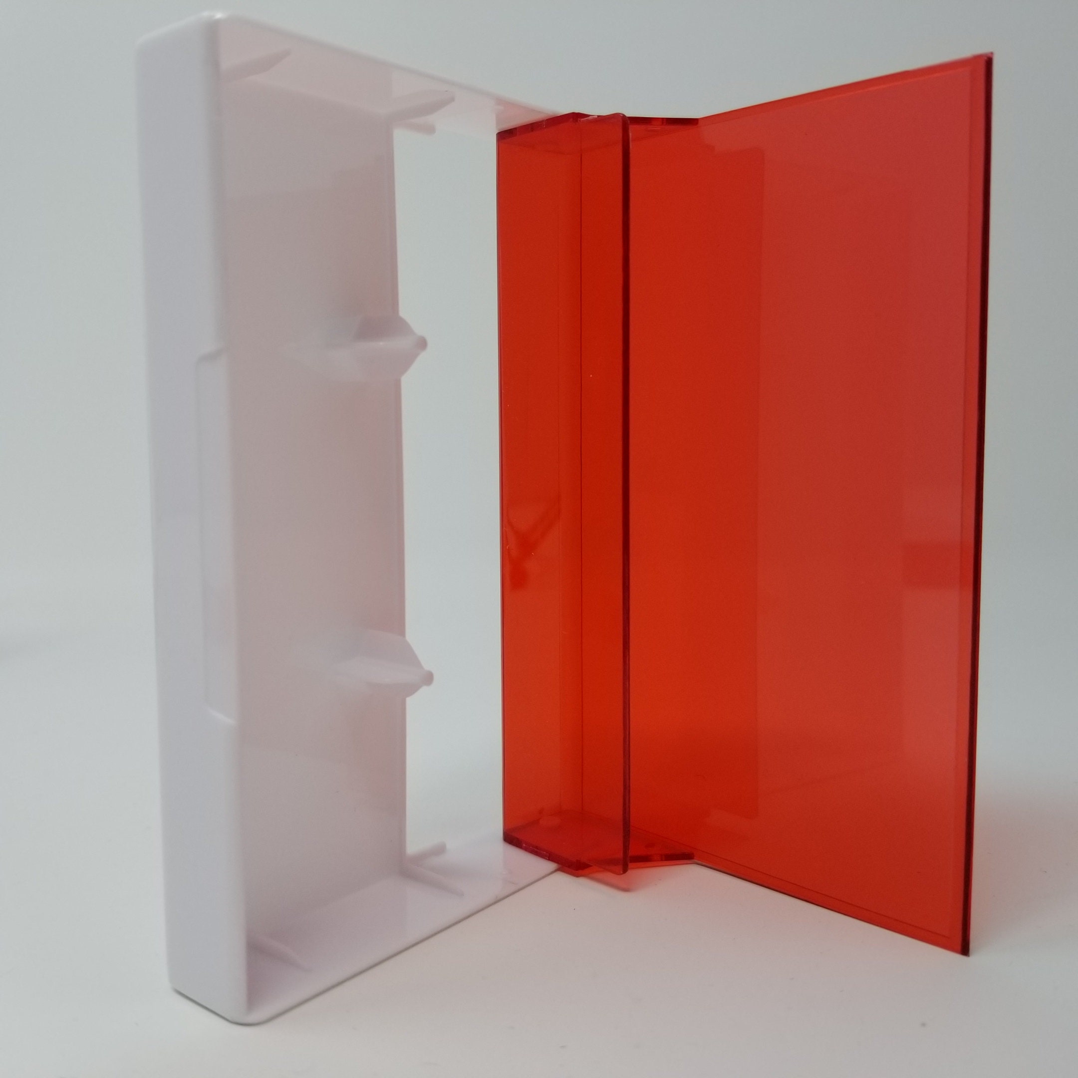 Cassette Tape Cases 5 Pack Red Tint Front White Solid Back Empty