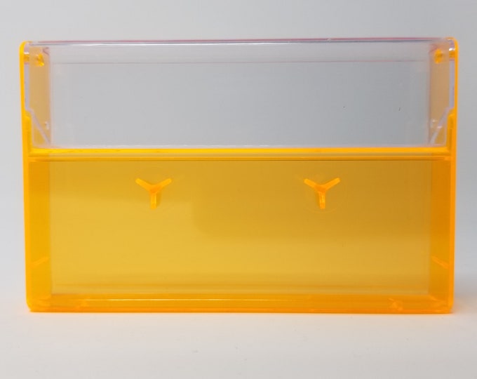 Cassette Tape Cases - 5 Pack - Clear Front + Fluorescent Orange Back - Empty Plastic Boxes
