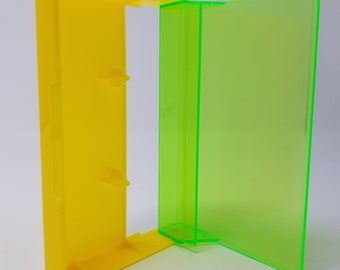 Cassette Tape Cases - 5 Pack - Fluorescent Green Front + Lemon Yellow Solid Back - Empty Plastic Boxes