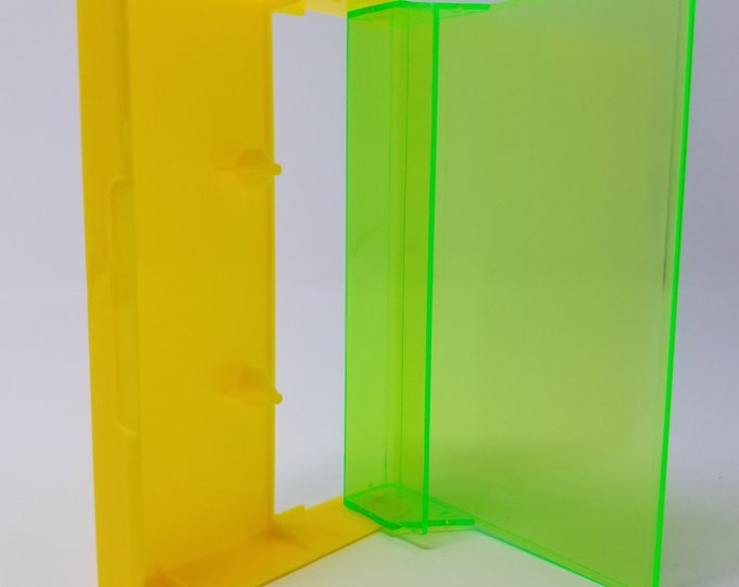 Cassette Tape Cases - 5 Pack - Fluorescent Green Front + Lemon Yellow Solid Back - Empty Plastic Boxes