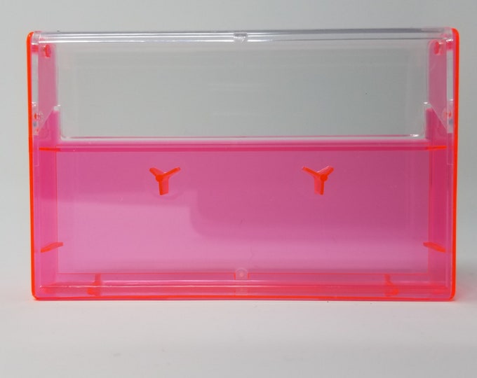 Cassette Tape Cases - 5 Pack - Clear Front + Neon Pink Back - Empty Plastic Boxes