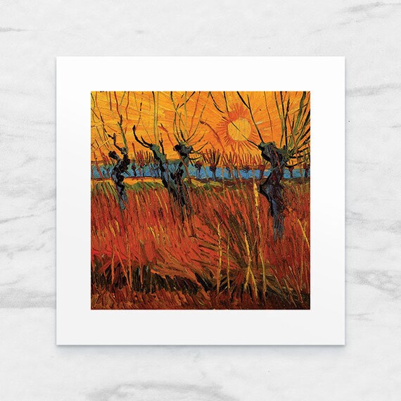 Photo Art Print with Passe-Partout; Willows at Sunset by Van Gogh 25x25 cm