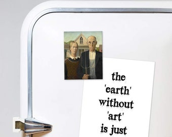 Fridge magnet art; American Gothic by Grant Wood