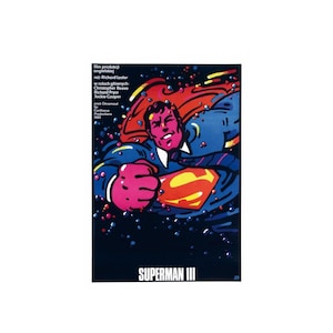 Cartão postal premium / pôster polonês do filme SUPERMAN III de Richard Lester / Mini pôster / Vintage