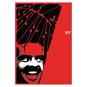 May include: Red and black graphic art print featuring a smiling face with a mustache and a stylized black design above. The word "BY" is in white text on the right side of the image. The art has a bold, graphic style.
