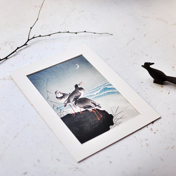 Photo Art Print avec Passe-Partout; Oiseaux par la mer orageuse, ilustration vintage, 18x24 cm