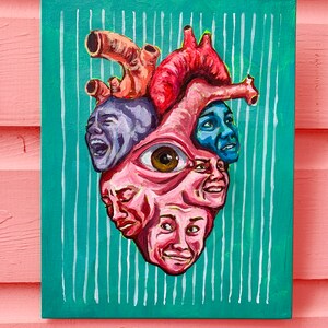Coeur avec visages - Tableau