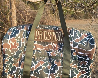 Dark Brown/green Old school Camo Duffle Bag