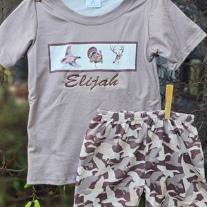 Boys Brown Hunting trio with name embroidery 2pc