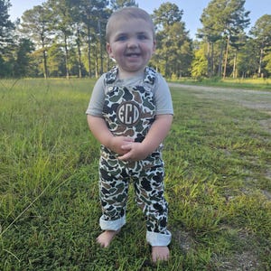 Old School Camo Jean overalls w/Leather patch embroidery
