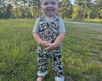Old School Camo Jean overalls w/Leather patch embroidery