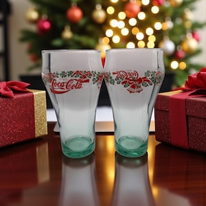 Vintage Coca-Cola Christmas Glasses - Set of 2 Holiday Coke Tumblers