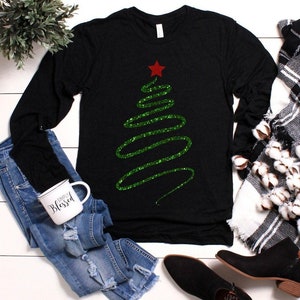 Christmas Tree Shirt, Line Trees, Christmas Tee, Tree Lover Shirt, Holiday Shirt, Women&#39;s Christmas T-Shirt , Christmas Shirts for Women