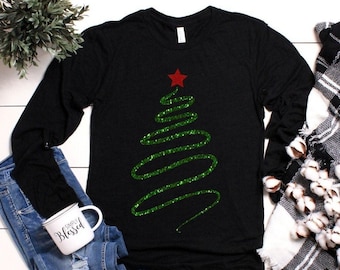 Christmas Tree Shirt, Line Trees, Christmas Tee, Tree Lover Shirt, Holiday Shirt, Women&#39;s Christmas T-Shirt , Christmas Shirts for Women