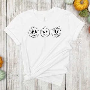 Camiseta de manga corta de tres calabazas, camisa de truco o trato, camisa de truco o trato de calabaza, linda camisa de Halloween, camisa de calabaza, Halloween