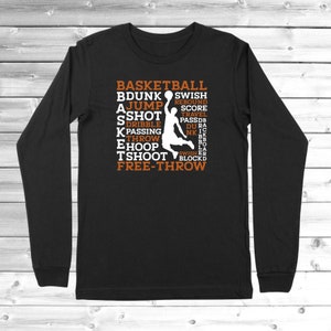 Basketball Words Glitter(Non Glitter Available) Long Sleeve Tee Shirt