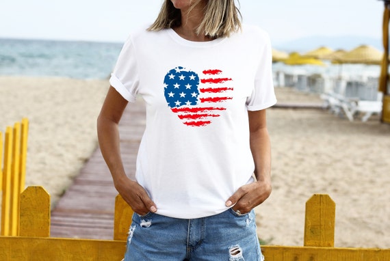 4th Of July Shirt For Women. Heart Shaped USA Flag 4th Of July Shirt For Women. Heart Shaped USA Flag