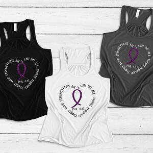 I Can Do All Things Purple Ribbon Tank Top, Purple Ribbon Tank, Alzheimers Tee, Pancreatic Cancer, Epilepsy Tank