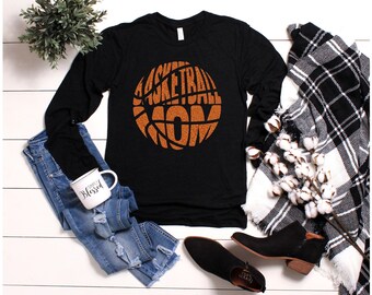 Basketball Mom Shape Glitter (non glitter disponibile) Maglietta a maniche lunghe