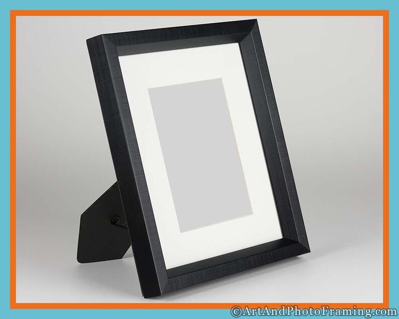 8x10 Modern Black Brushed Metal Picture Frame With 5x7 Mat Etsy