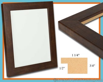 Dark Brown Walnut Picture Frame 1.25" Wide, Photo Frame Flat - Eco Friendly - 4x6 5x7 8x10 8.5x11 12x12 11x14 12x12 13x19 16x20 Custom Sizes